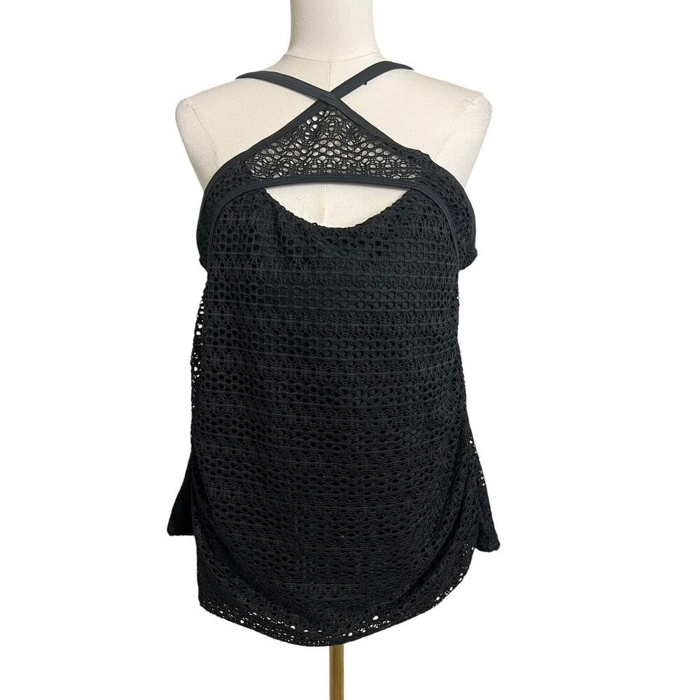 Island Escape Tankini Swim Top Womens 20W Black Crochet Aloha Plus Size Curvy